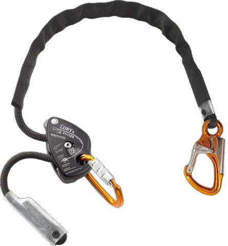 Skylotec LORY X - Features an alloy OVALOY triple action karabiner on the LORY X & an alloy ATTACK double action captive eye snap hook at the rope end.